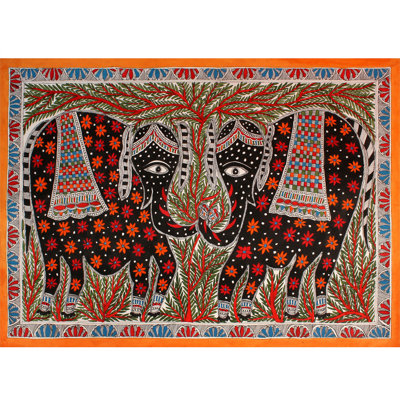 Couple Elephant | Madhubani Painting | Natural Colours On Handmade Paper