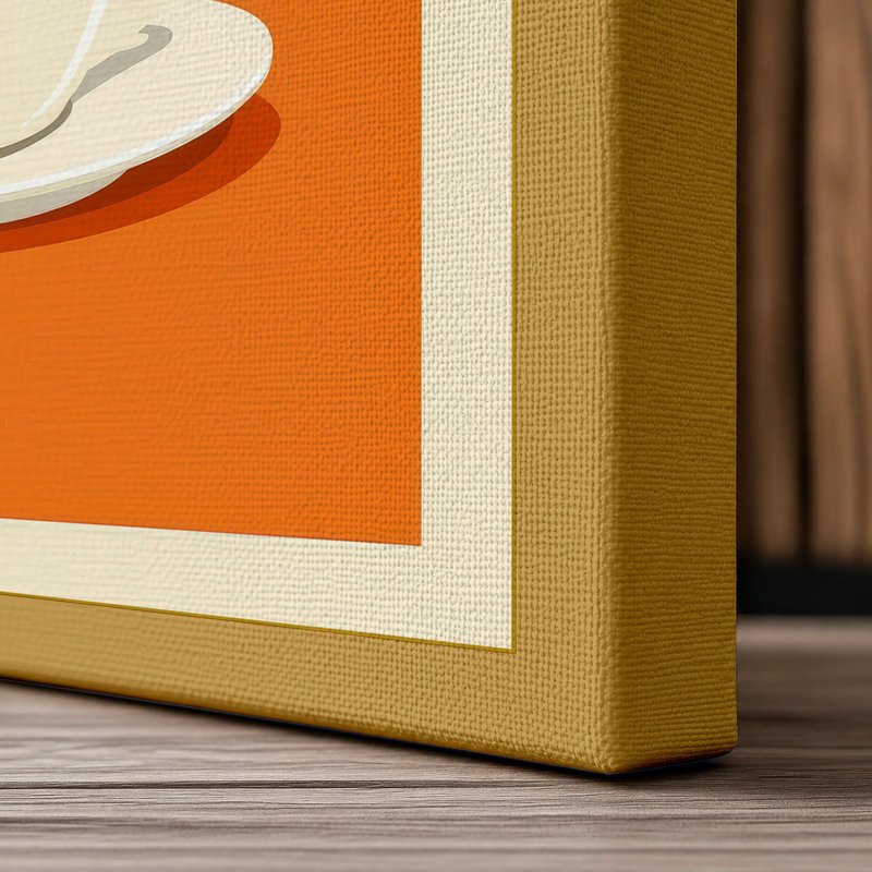 Steaming Coffee Cup Retro - Wrapped Canvas, 36x24 - 91.4 x 61.0 cm, Ochre Border