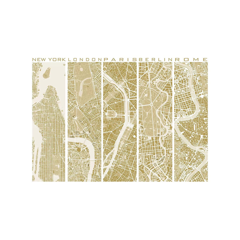 Five Cities Gold by Planos Urbanos - Wrapped Canvas Print, 152.5 cm H x 101.5 cm W