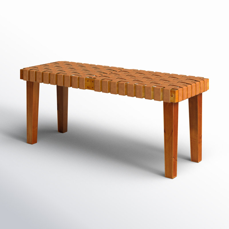 Markus Brown Wood Woven Bench, Brown