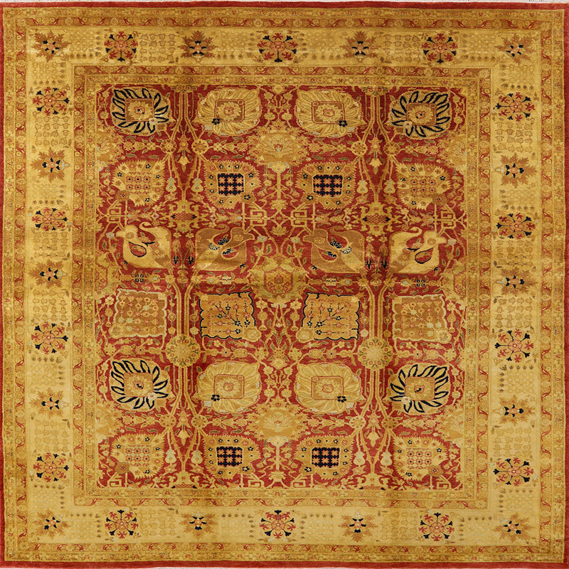 Tapis oriental jaune / rouge Loudres, Carré 3 pis