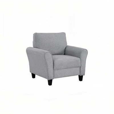 Modern 1pc Chair Dark Gray Textured Fabric Upholstered Rounded Arms Attached Cushion Transitional Living Room Furniture