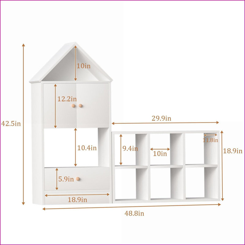 Kids Bookshelf, House-Shaped Versatile Storage for Books/Toys, Adjustable Placement, Easy Assembly | White | MDF