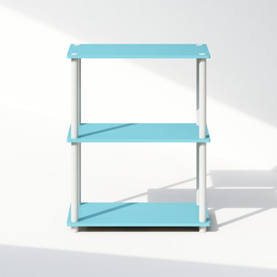 Turn-N-Tube Book Shelf, 3-Tier Bookshelf, Bookcase with Multipurpose Compact Display Rack, 11.6 x 23.6 x 29.6, for Living Room, Bedroom, Home Office, Light Blue/White