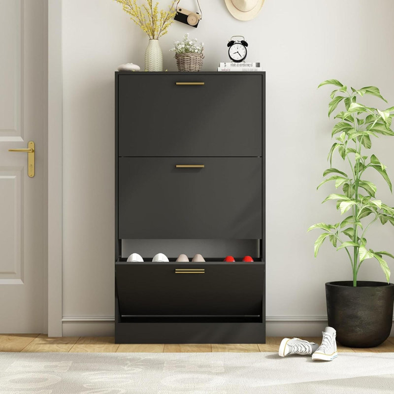18 Pair Flip Down Shoe Storage, Black
