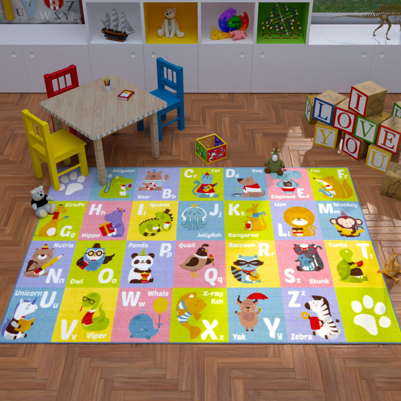 KC Cubs: Tapis éducatif: ABC Alphabet Animal - Tapis de jeu de 8 x 10 pi - Lettre interactive, tapis pour activités, chambre à coucher, salle de classe, bébé, tout-petit, enfant