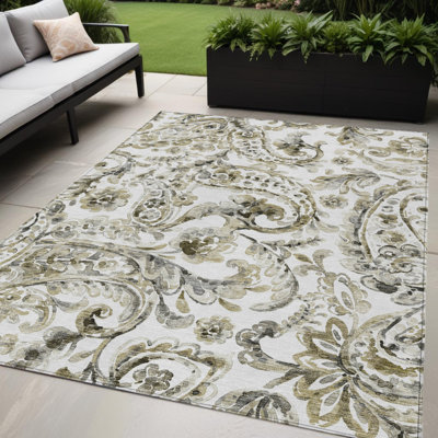 Tapis intérieur lavable à motif cachemire ivoire et brun clair 5 pi x 8 pi