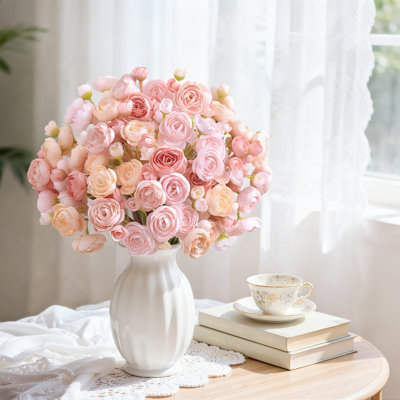 60pcs Ranunculus Arsenault Faux Silk Mini Ranunculus, Arsenault Indoor For Diy Bouquets, Bulk Fake Wedding Filler Flowers For Bride Decorations, Dustyrose&cream&shabbyblush