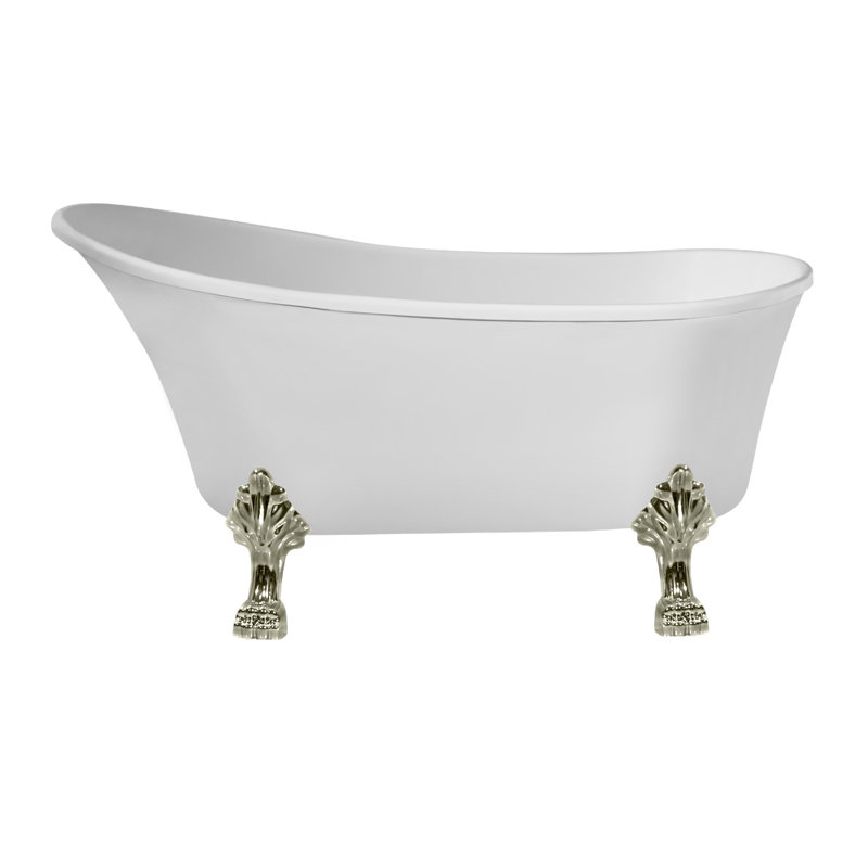 55" Streamline Clawfoot Soaking Acrylic Bathtub, Brushed Nickel, Brushed Nickel