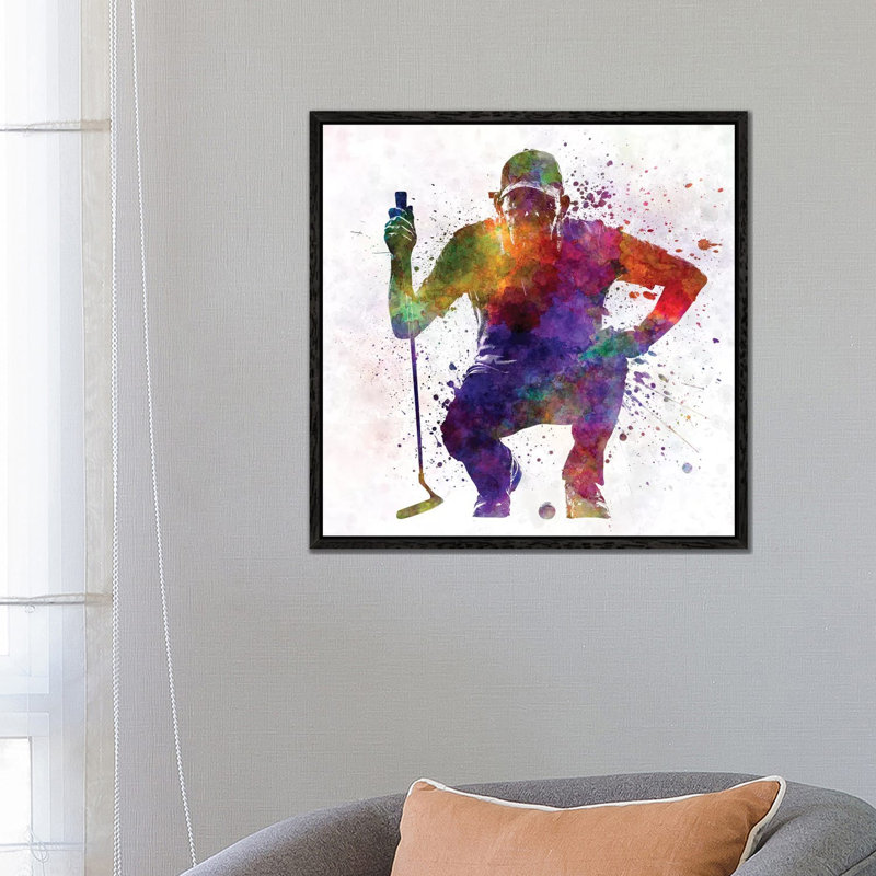 Golfer Crouching Silhouette I by Paul Rommer - Painting on Canvas, Black Framed, 66.04 cm H x 66.04 cm W