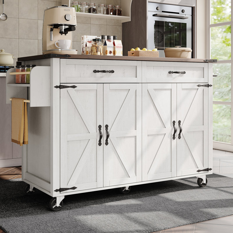 Kitchen Island With 4 Doors And 2 Drawers White, White