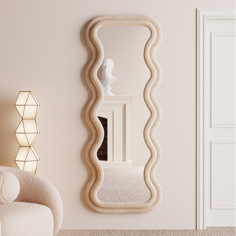 Wood Wavy Mirror, Cream