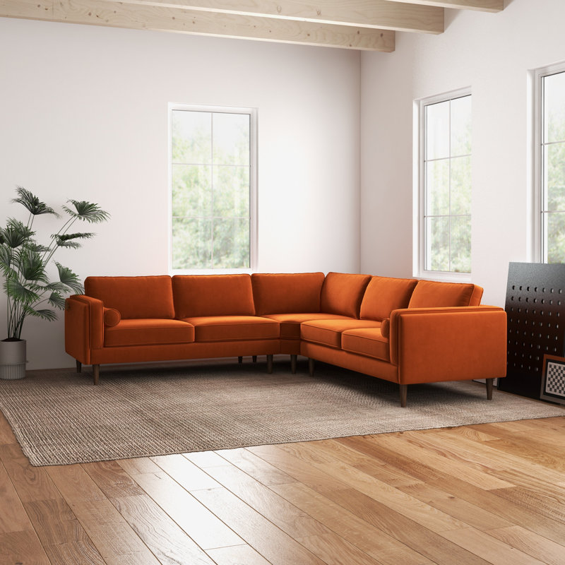 Canapé d'angle symétrique 3 pièces Elberon, Velours orange