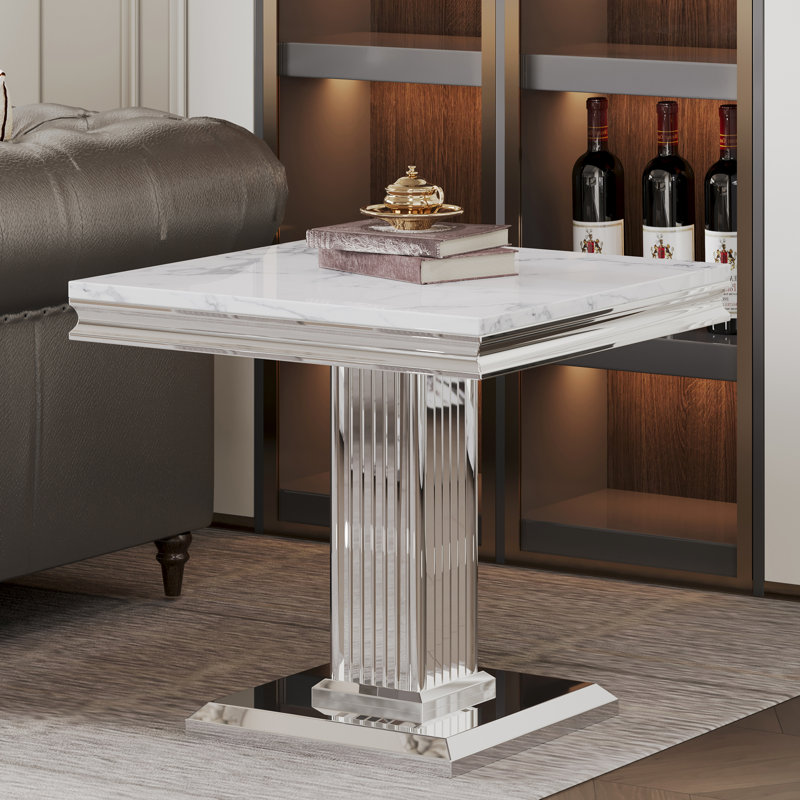 Jahkel End Table, White, Silver