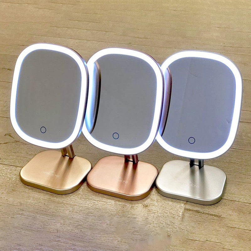 Touch Highlight Makeup Mirror with LED Light and Detachable Base, Double Power System, Touch Sensor, Rose Gold	