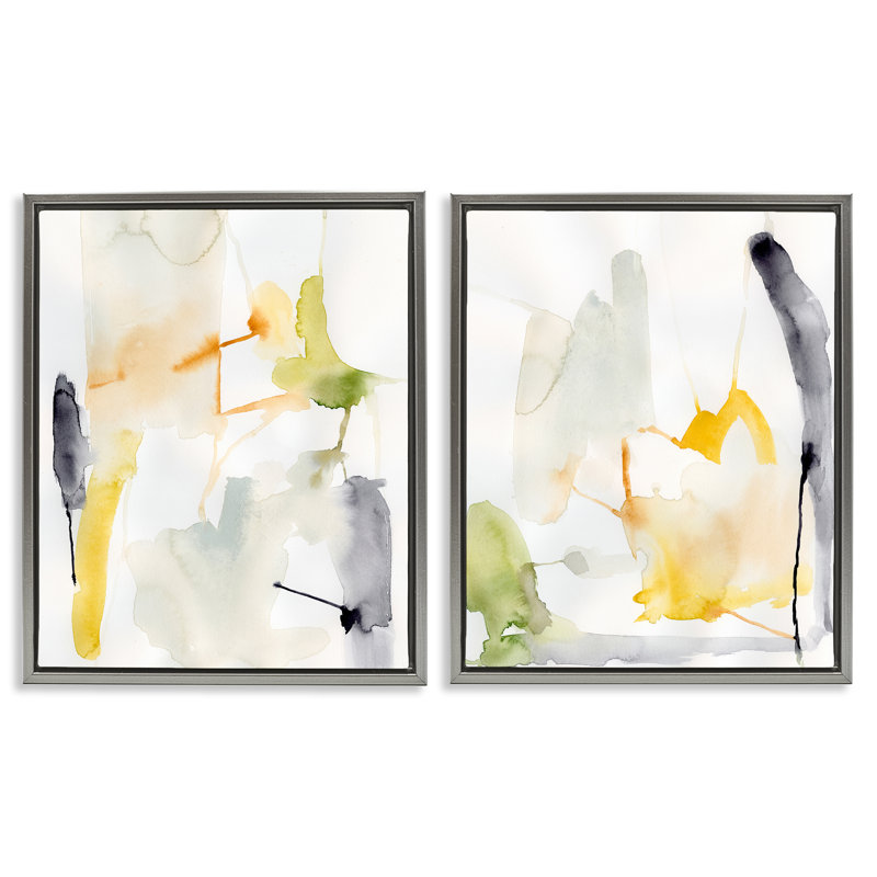  «Watercolor Paint Drips», ensemble de 2 toiles flottantes encadrées par Victoria Barnes, H 21 po x l 17 po