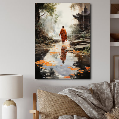 " Orange Grey Buddhist Art Buddhas Footprints I "