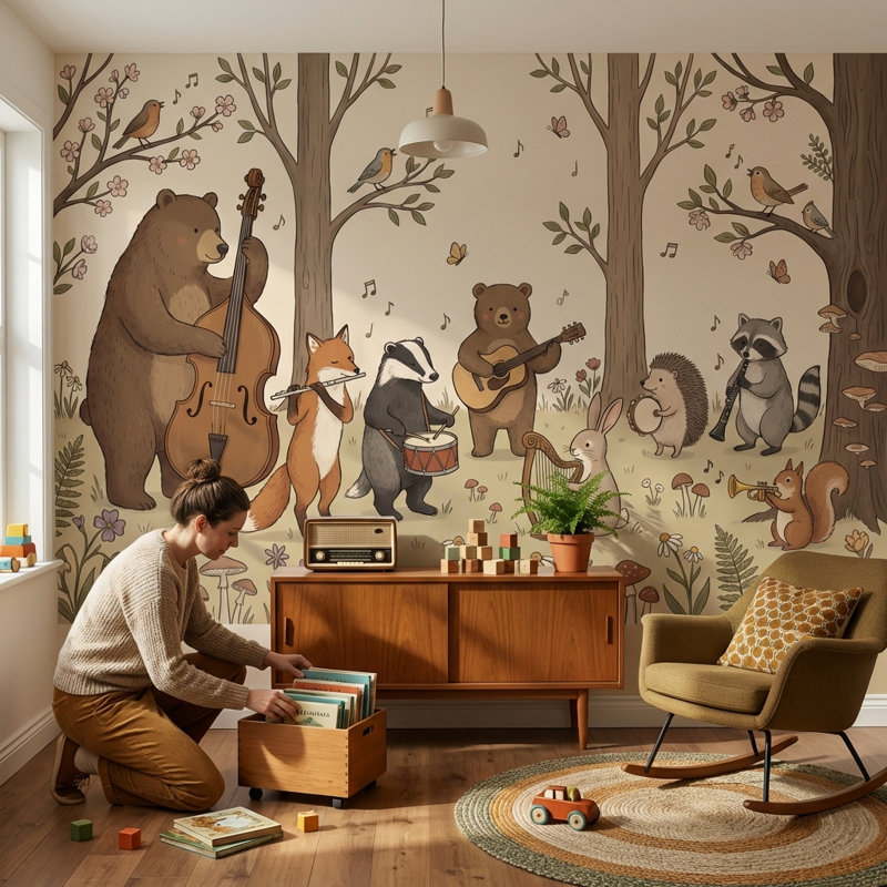 Murale forêt fantaisiste, 120"x96", Peler et coller