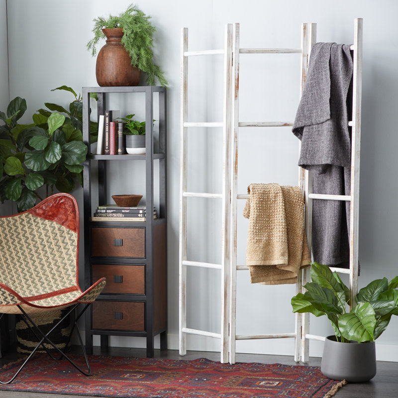 White Wood 15 Rack Ladder with 3 Panels 48" x 2" x 71"
