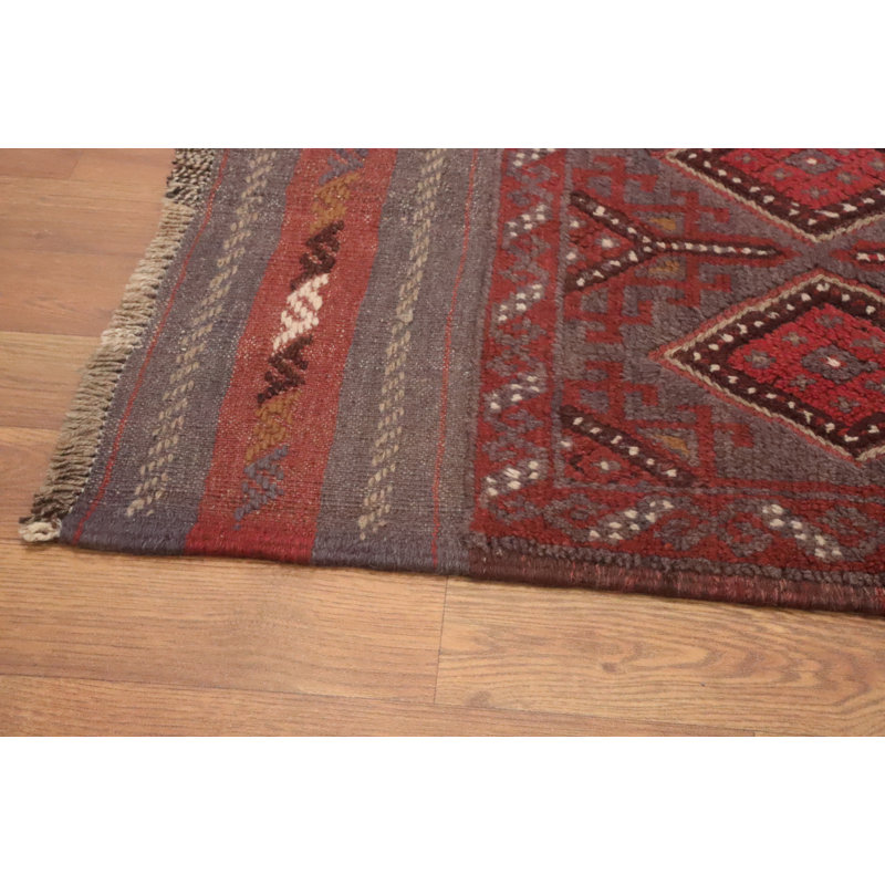 Tapis de couloir rouge en laine de conception unique 8 pi 4 po x 2 pi 0 po