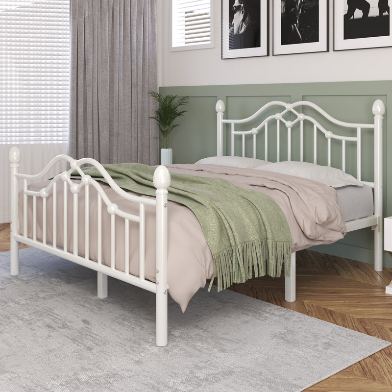 Queen Exquisite Metal Platform Bed with Sturdy and Stable Structure, Spacious Storage, Easy Assembly, White, White, Queen