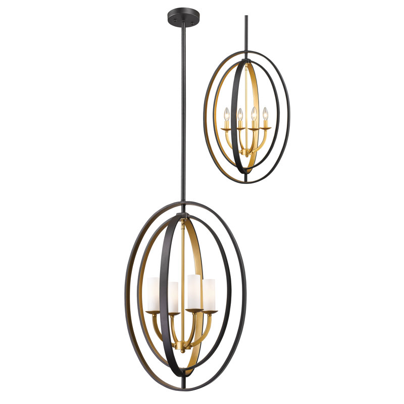Lustre de globe de style bougie 4 lumières Kiara, Nickel brossé, H 30 po x l 19,125 po x P 15,13 po