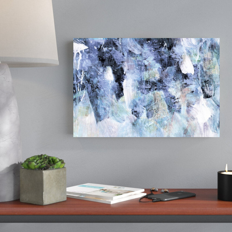 "Marine sapphire", coups de pinceau mélangés - peinture sur toile tendue, H 12 po x l 18 po