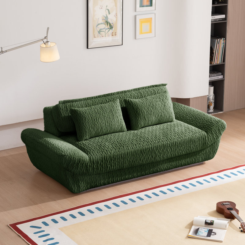 Boneless 79.5'' Ergonomic Compressed Corduroy Sofa – Extensible Headrests, Assembly Free, Space-smart For Any Room, Green
