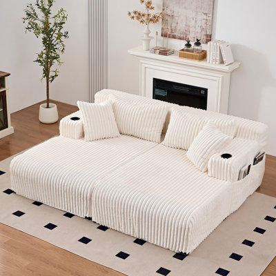 90" Modular Corduroy Sofa with Cup Holders & 900lb Capacity