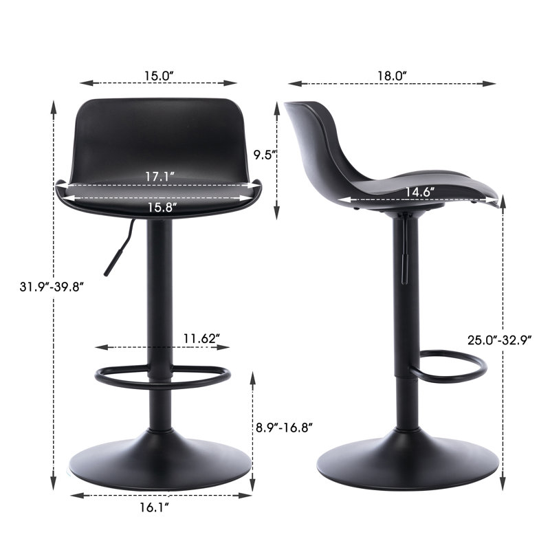 Tabouret tournant à hauteur réglable Thayer, Noir