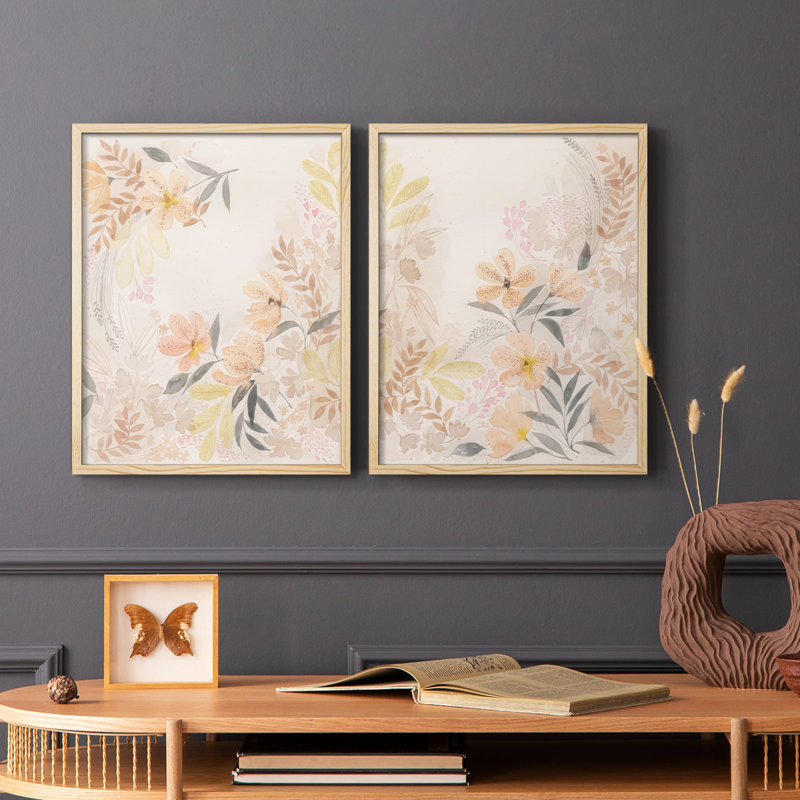 «Windswept Wildflowers I», reproduction encadrée de qualité supérieure - prête à être accrochée - aucun clou requis - aucun clou requis