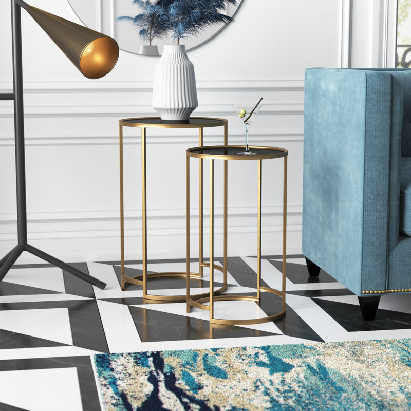 Glass Top Nesting Tables, Black, Gold