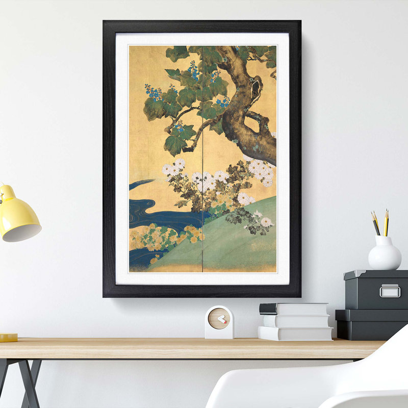 Chrysanthemums by Sakai Hoitsu - Picture Frame Painting Print, 36cm H x 27cm W x 2cm D, Black Framed