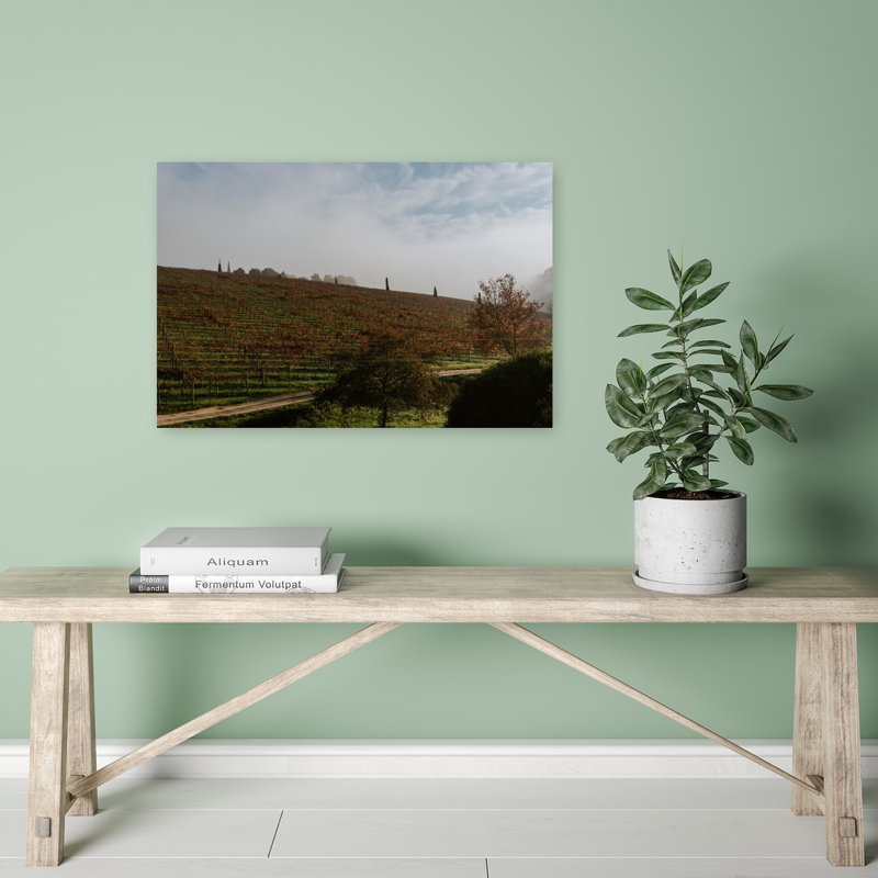 Misty Autumn Vineyard Peaceful Rustic Serene Autumn Landscape Wall Art Print 1 Piece Wrapped Canvas Wall Art