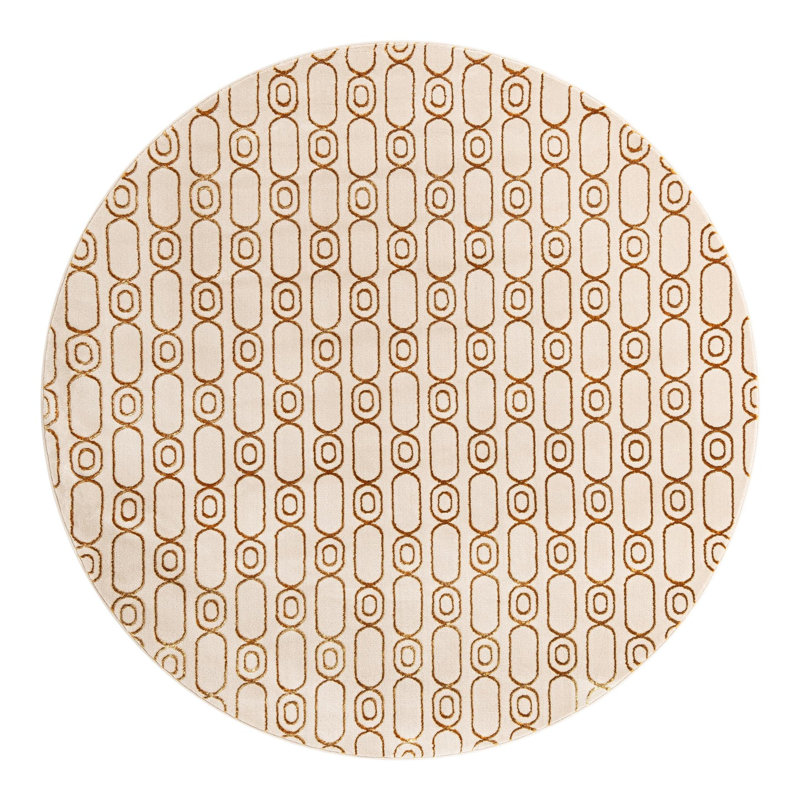 Latitude Run® Column Nikica Rug White and Gold, Round 7'10"