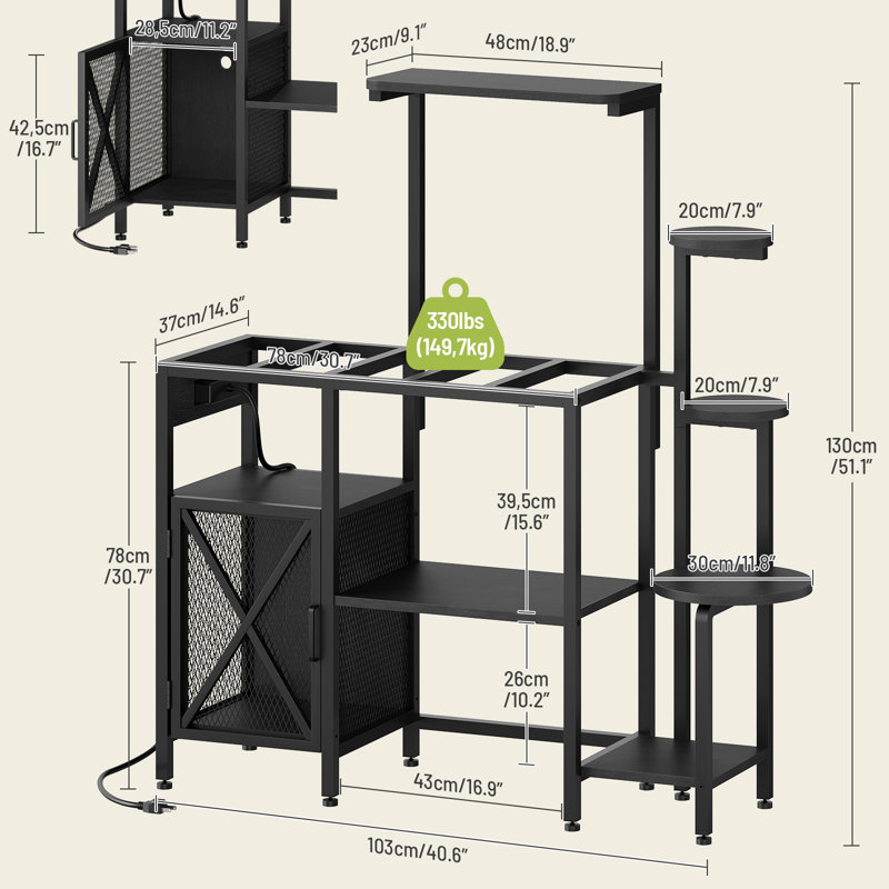 20-29 Gallon Aquarium Stand with Plant Shelf & Power Outlet, Fish Tank Stand with Adjustable Shelves, Terrarium Stand for Living Room or Office