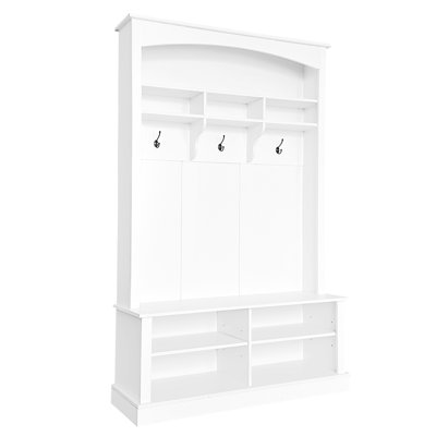 47.2'' Wide Hall Tree With Bench And Shoe Storage, Multi-Functional Storage Bench With 3 Hanging Hooks & Open Storage Space, Rectangle Storage & Shelves Coat Rack For Hallway