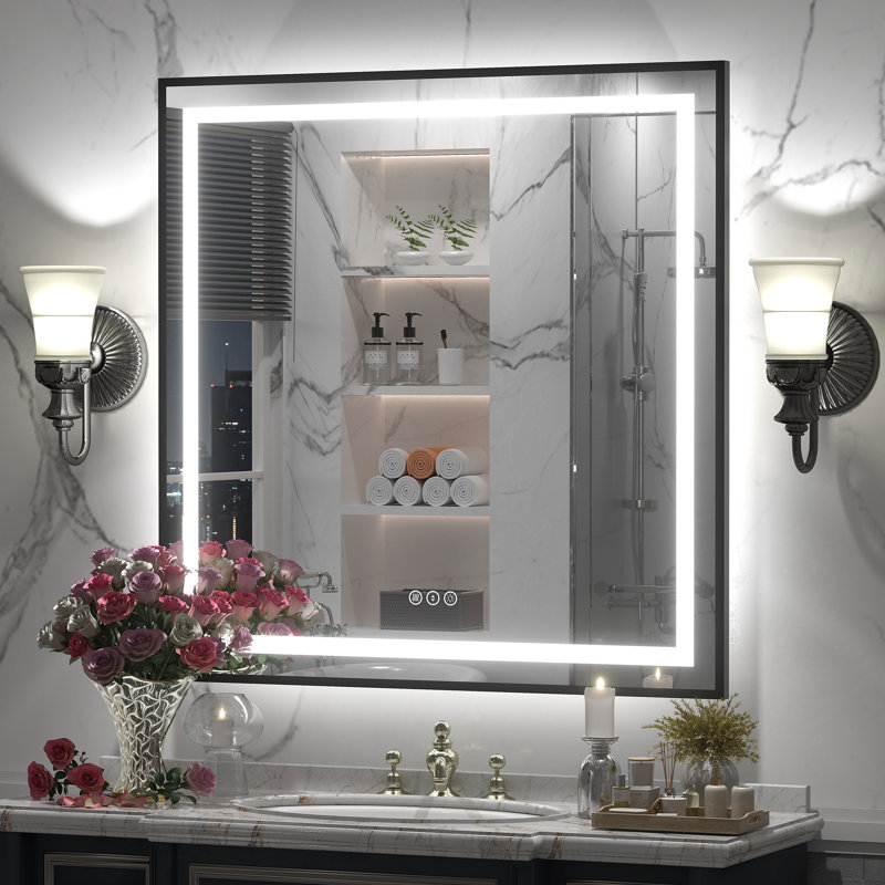 Wayfair Basics® UL Certified Front & Back LED Anti-Fog Tempered Glass Framed Bathroom/Vanity Mirror, 36" x 36"