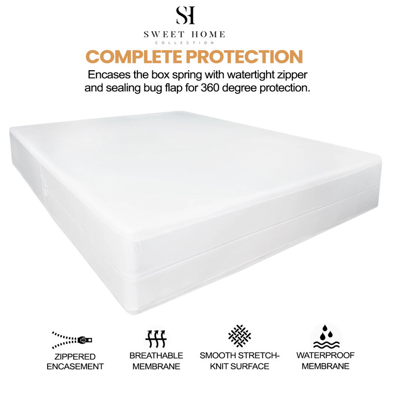 California King White Waterproof Zippered Box Spring Protector
