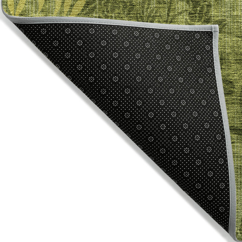 HomeRoots 3' X 5' Olive Green And Fern Green Floral Washable Indoor Outdoor Area Rug