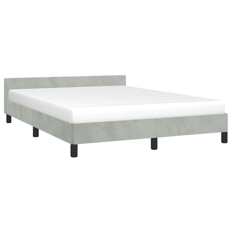Maecie Velvet Platform Bed Base, No Box Spring Needed / No Mattress, Gris clair, Double