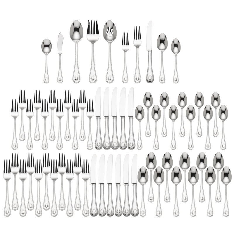 French Perles 65 - Piece Stainless Steel Flatware Set, Service for 12 