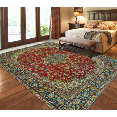 Decara One-of-a-Kind 9'2" x 13'1" 1980s Rectangle Wool Area Rug in Navy and Red