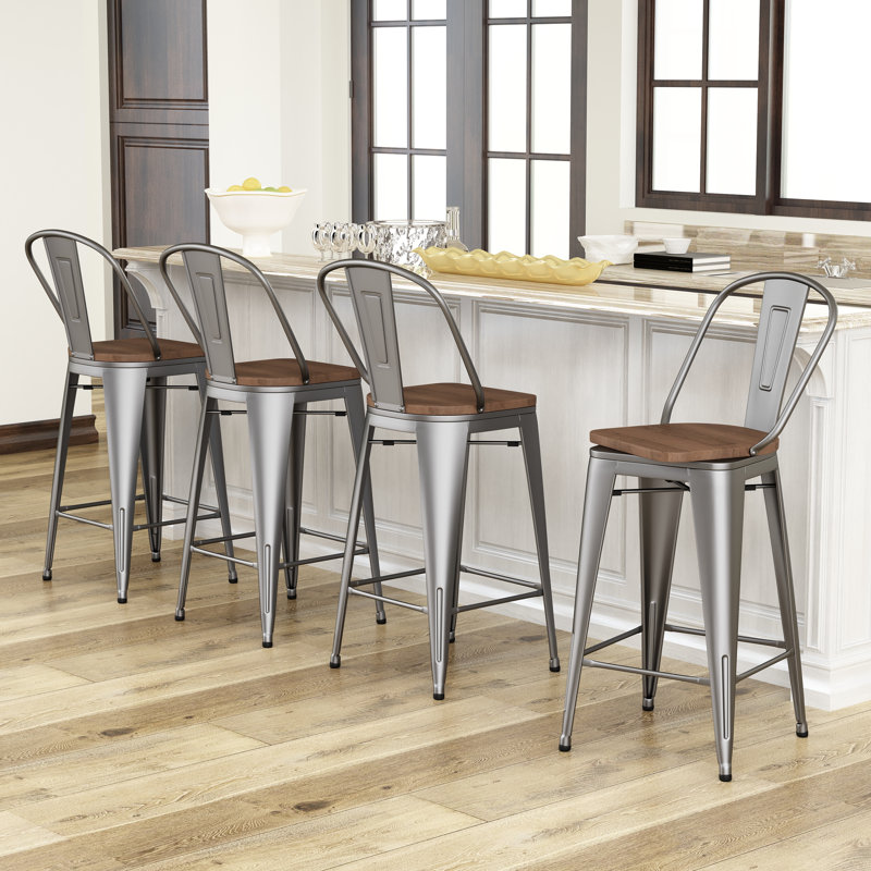 Tabouret de bar et de comptoir Cliburn, Argent, Tabouret de comptoir (siège d’une hauteur de 24