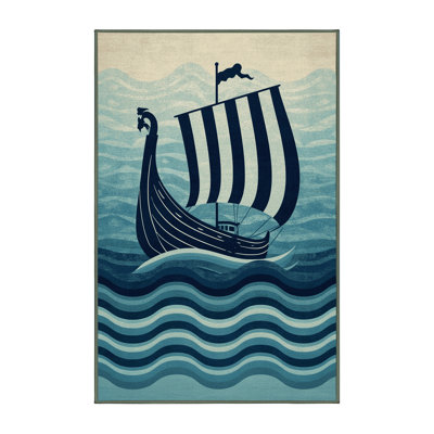 Machine Washable Kendari Viking Longship Nautical Striped Rug in Green – SageGreen Binding