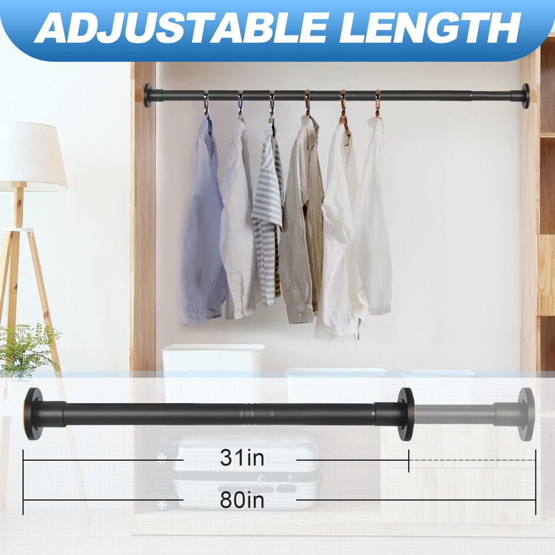 Black Shower Curtain Rod 31 To 80 Inch,1 Inch Diameter Adjustable Spring Tension Stainless Steel Telescoping Rod,Easy Install,No Rust