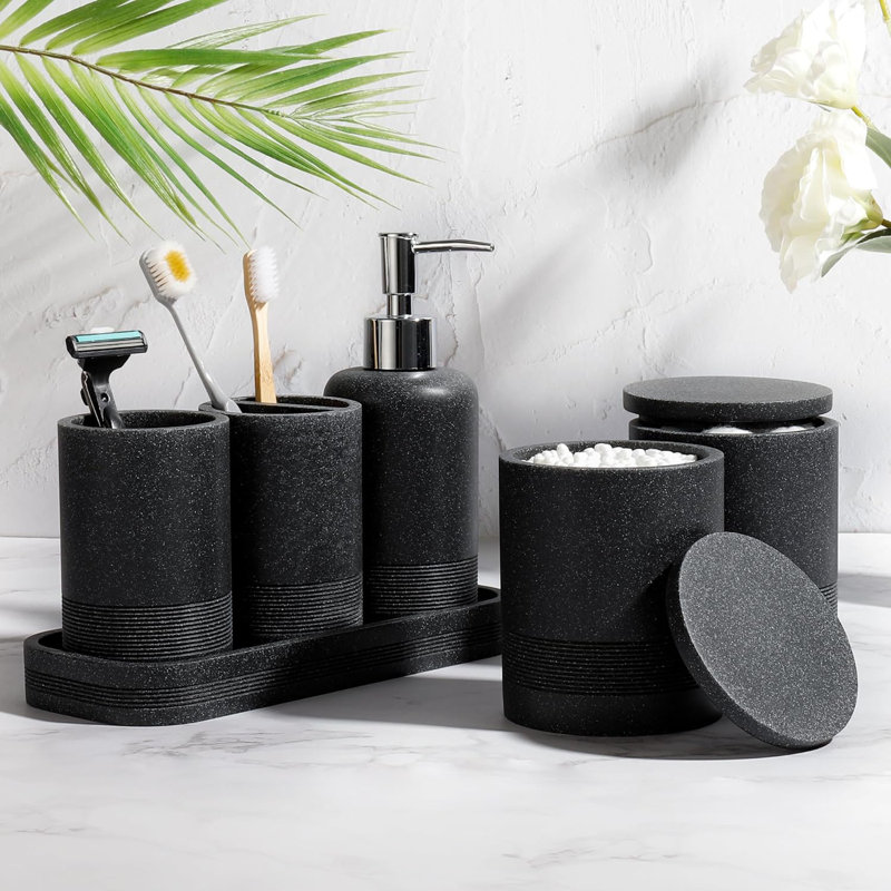 Canio Bathroom Accessory Set, Black Resin