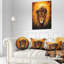 Coussin tête de lion avec crinière dorée - imprimé animal