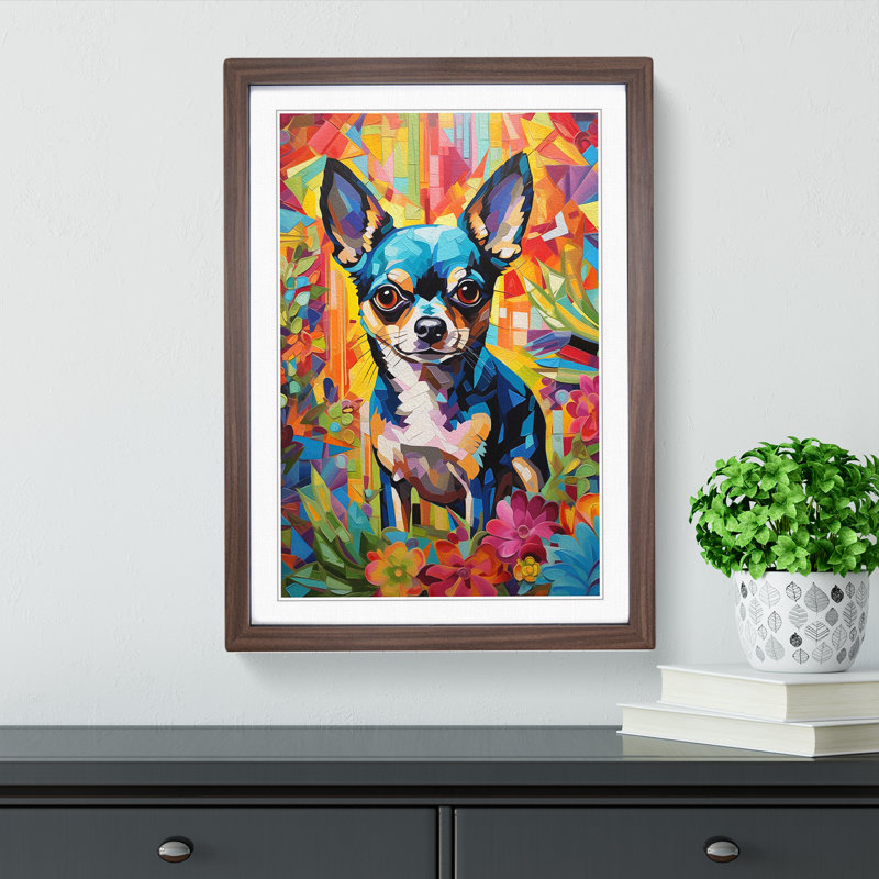 Chihuahua Hard Edge - Single Picture Frame Print on Wood, Walnut Framed, 34cm H x 25cm W x 2cm D