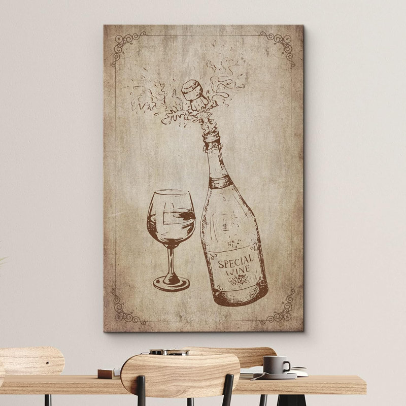 Croquis rétro rétro en verre de champagne, boissons et cocktails, cuisine bohémienne chic, H 36 po x l 24 po x P 1,5 po